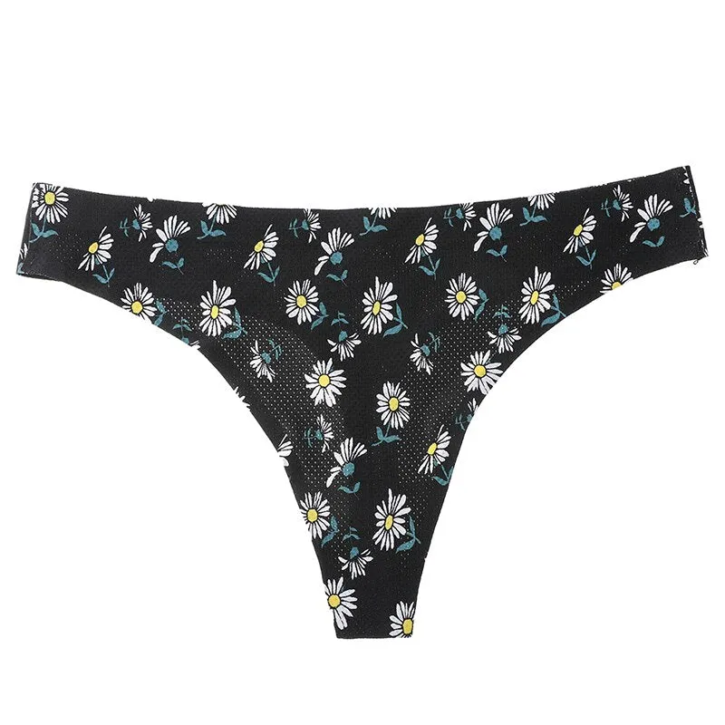 3 Pack Floral Print Panties String Soft Seamless Women's Underwear Low Waist Thongs Cotton Female Lingerie Briefs