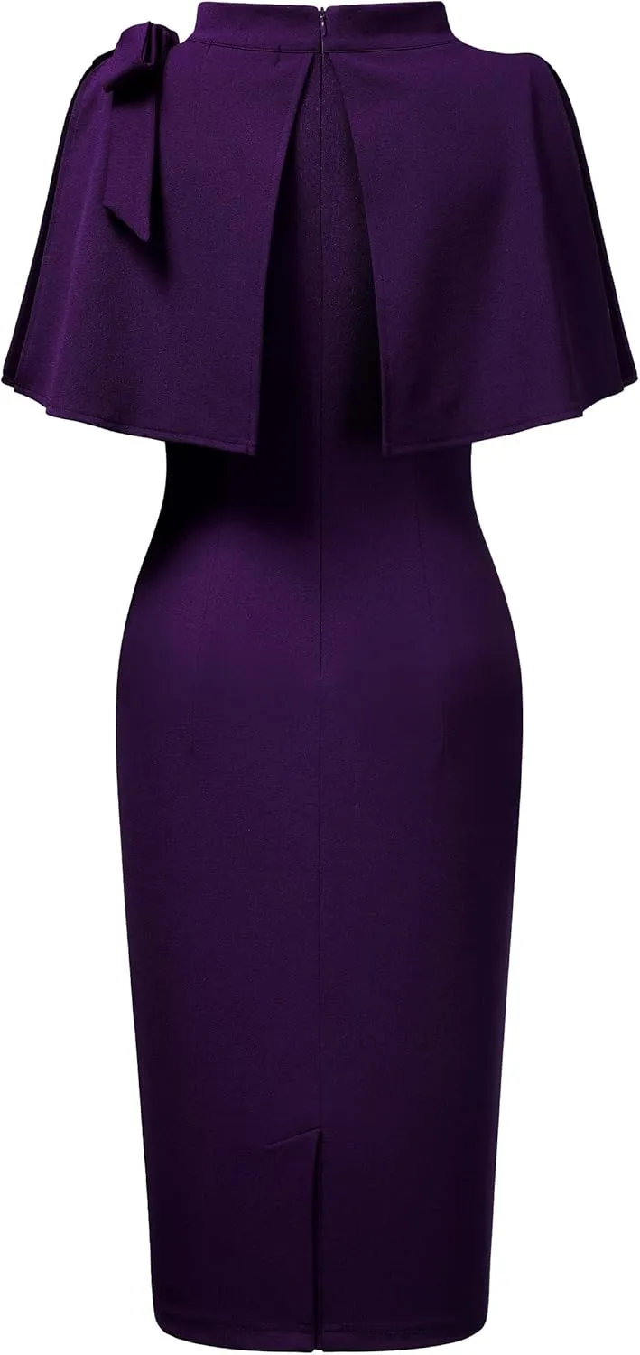 AISIZE Women's Vintage 1940s Half Collar Batwing Cape Party Pencil Dress