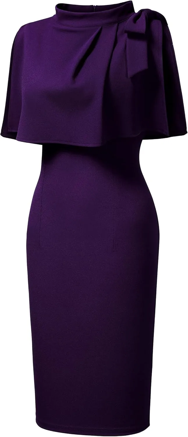 AISIZE Women's Vintage 1940s Half Collar Batwing Cape Party Pencil Dress
