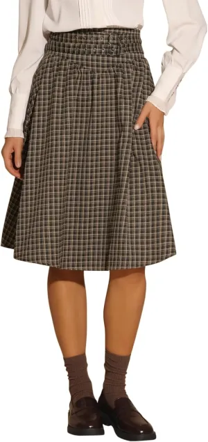 Allegra K Vintage Plaid Skirt for Women's Belted A-Line Midi Skirt