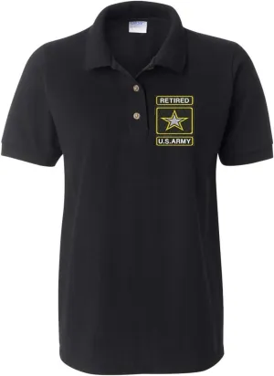 ALLNTRENDS Women's Polo T Shirt USA Retired Army Embroidered Military Polo Shirt