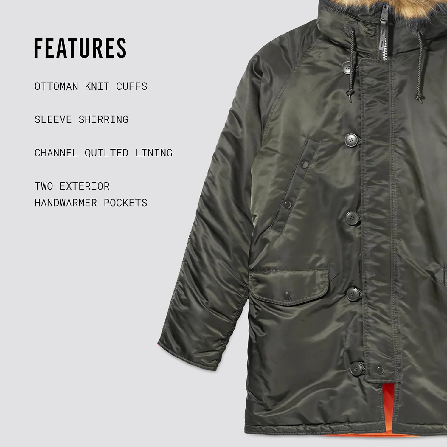 Alpha Industries N-3B Slim Fit Parka - Cold Weather Military Issue Parka
