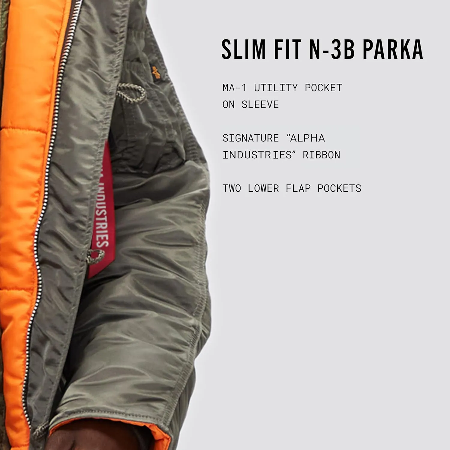 Alpha Industries N-3B Slim Fit Parka - Cold Weather Military Issue Parka