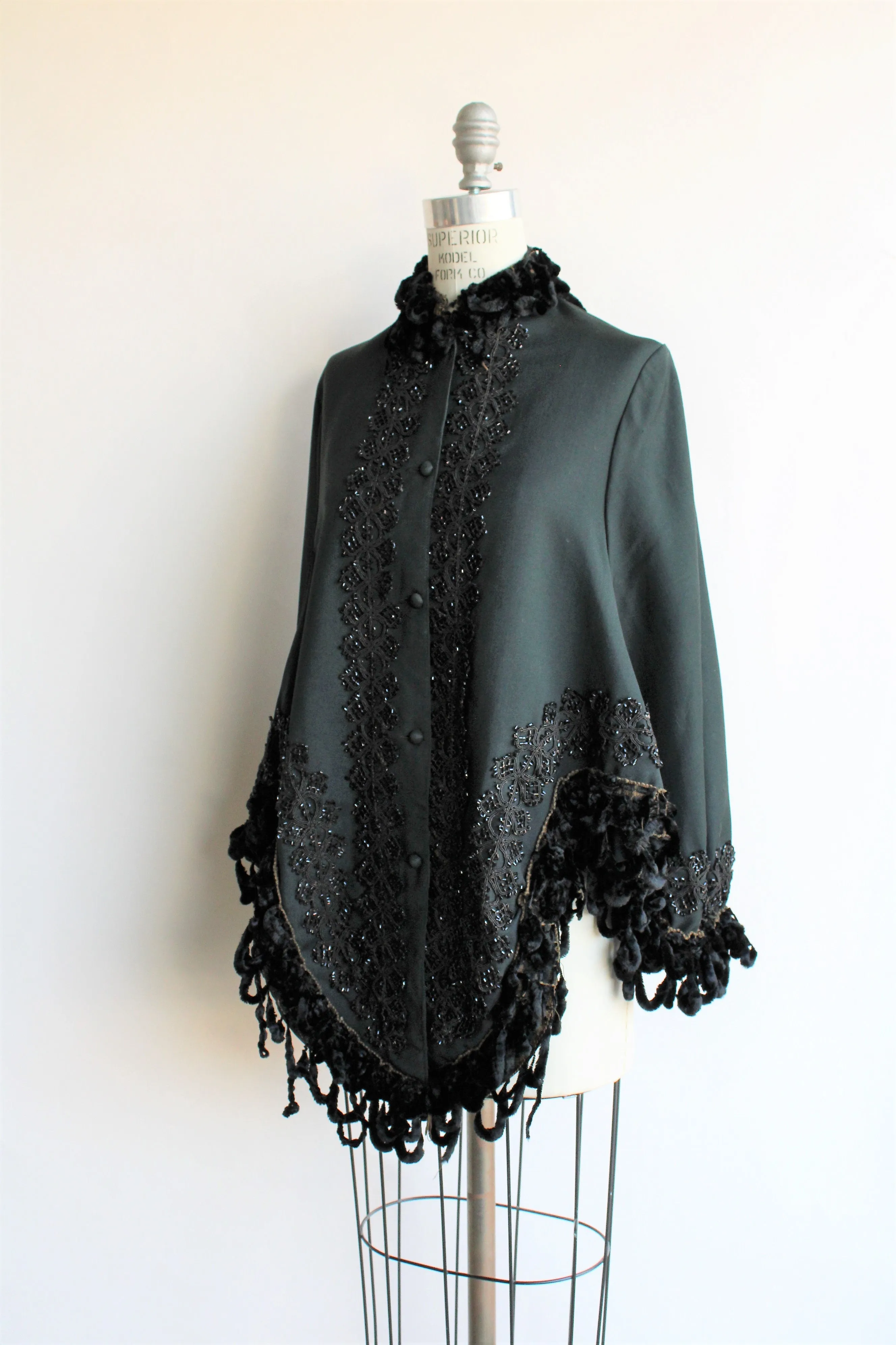 Antique 1800s Victorian Black Wool Cape