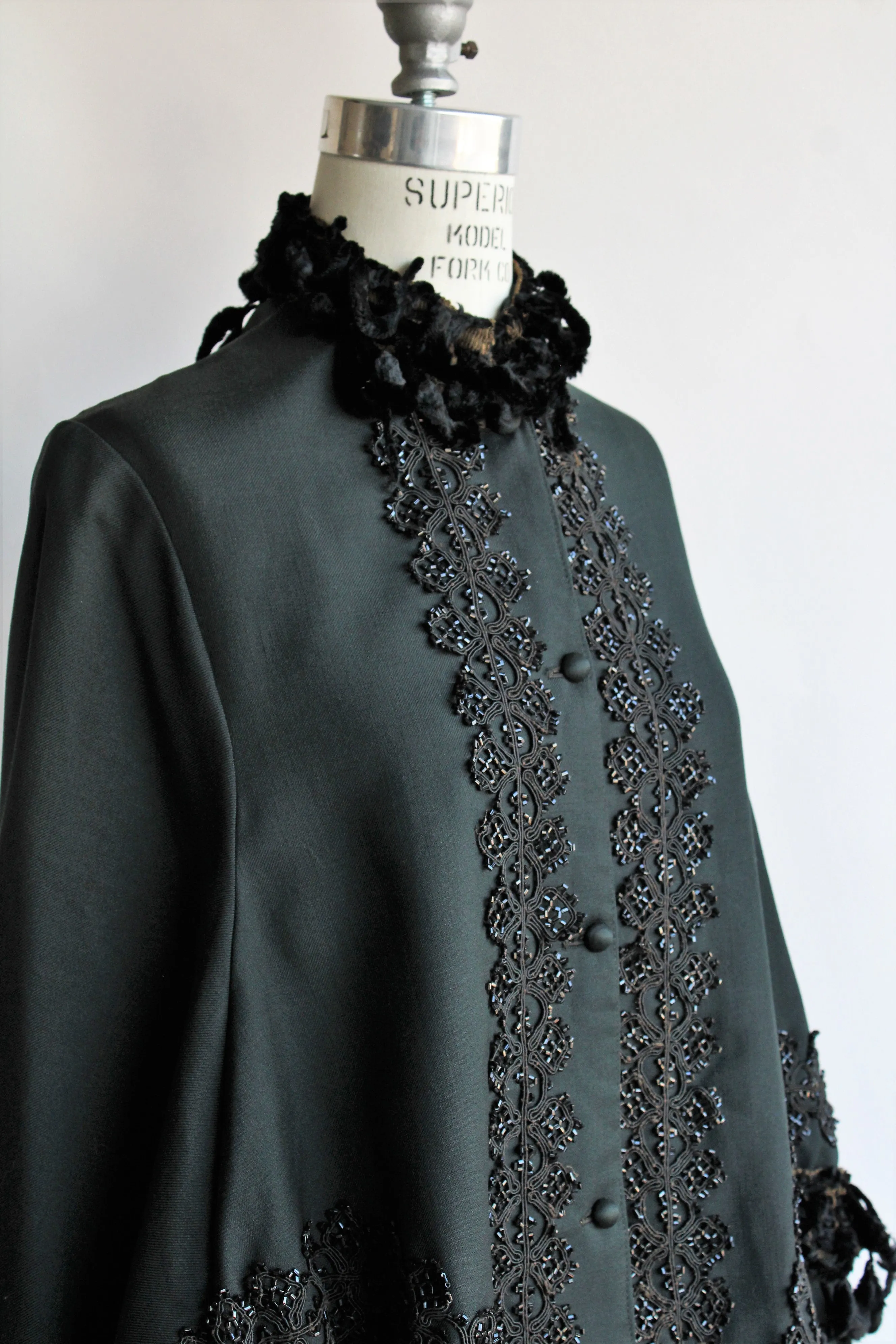 Antique 1800s Victorian Black Wool Cape