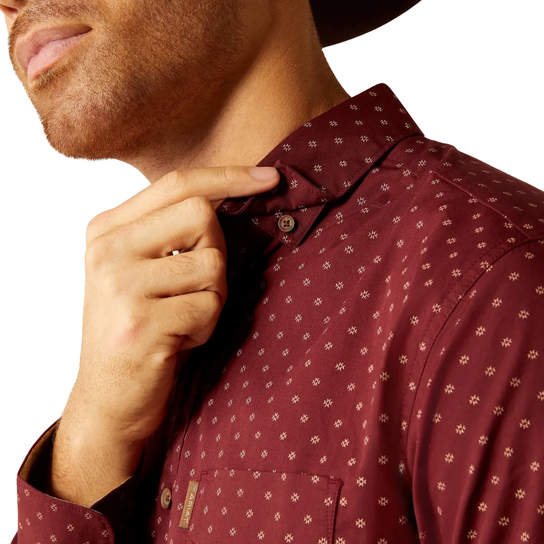 Ariat Men's Mckinley Modern Fit Maroon Baner Shirt