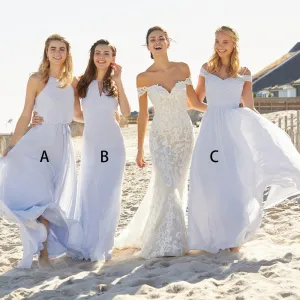 B4320 - Simple White A-Line Mismatched Sleeveless Ruched Bridesmaid Dress