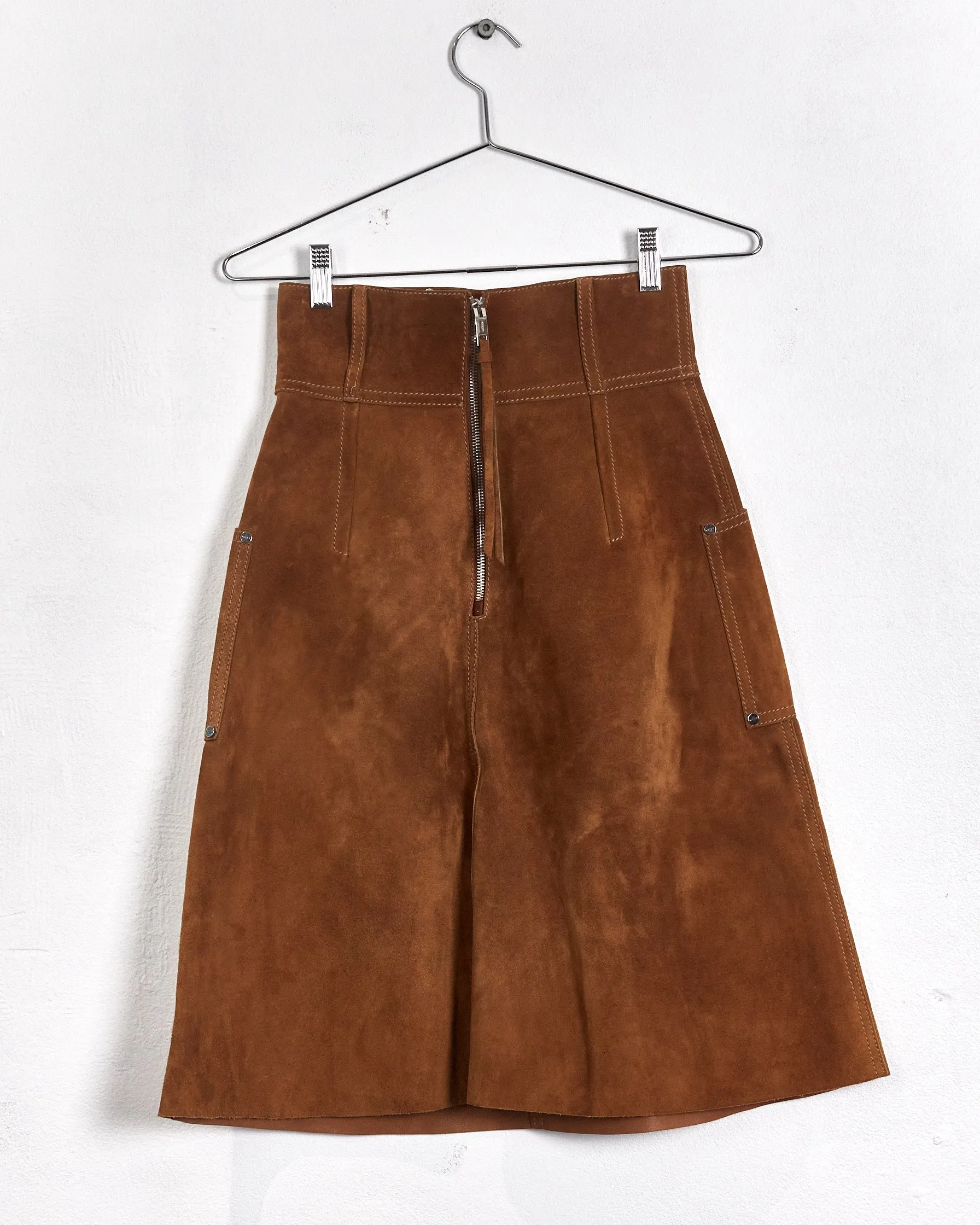 Bally suede a-line skirt, tan, 6-8