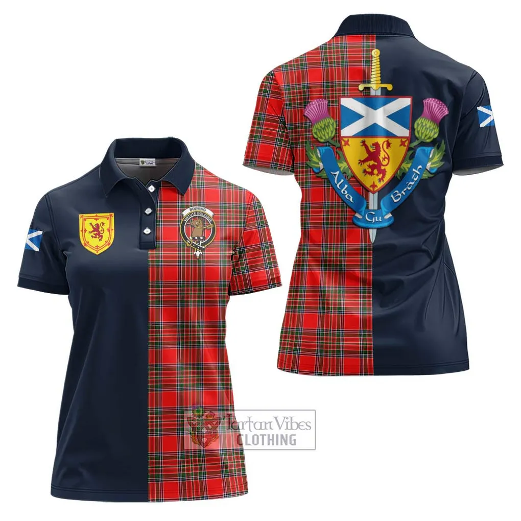 Binning Tartan Women's Polo Shirt Alba with Scottish Lion Royal Arm Half Style