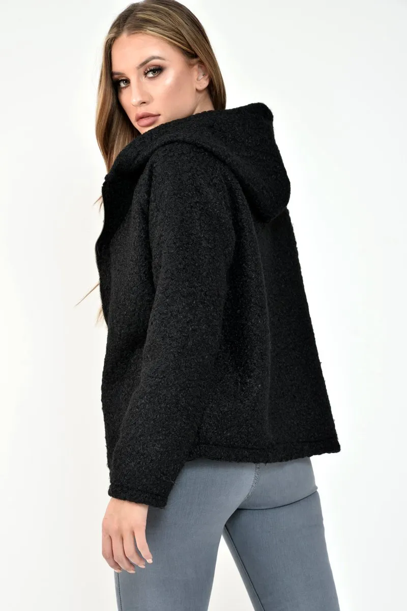 Black Borg Hooded Zipper Front Coat - Bryley