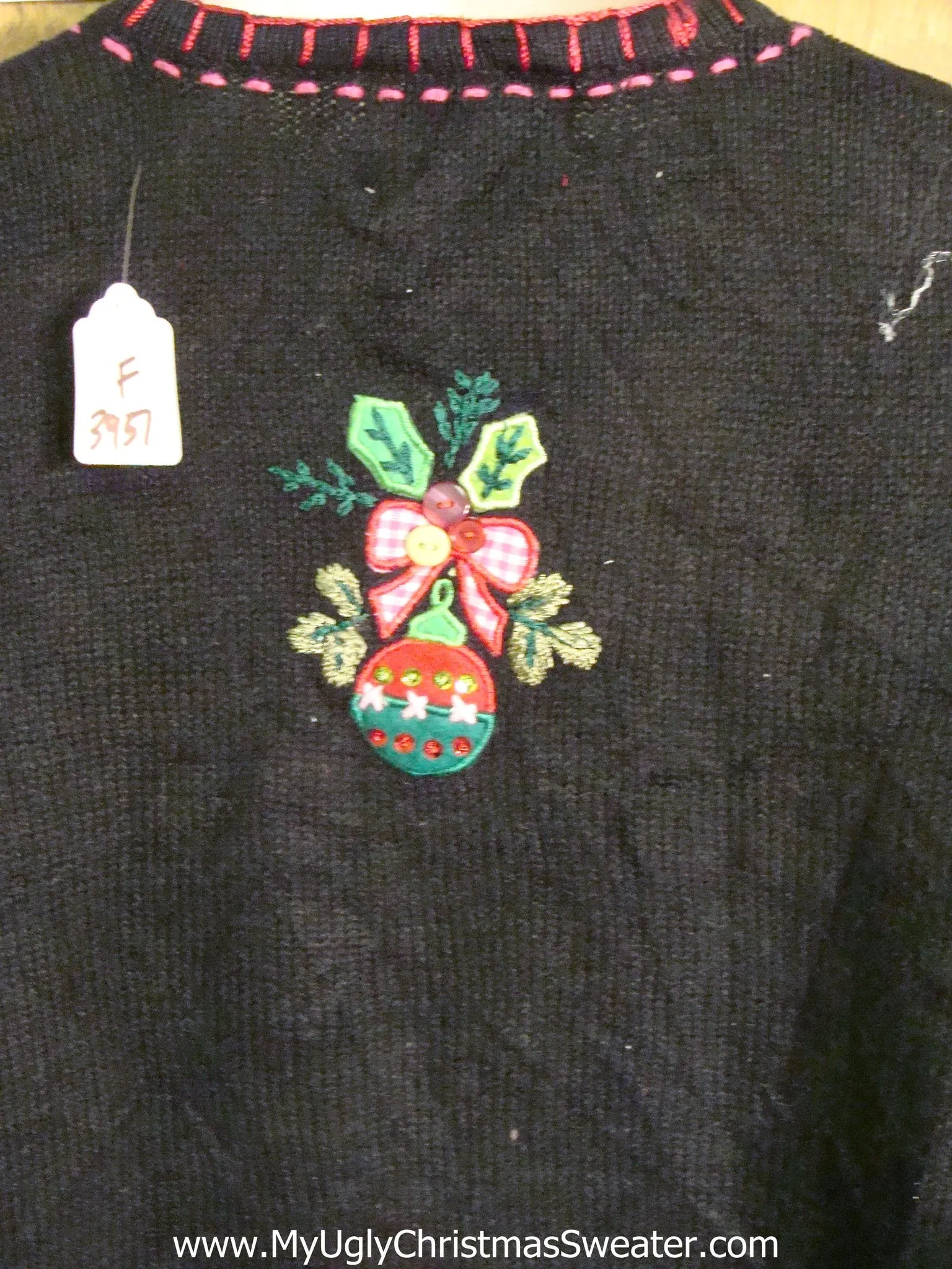 Black Holiday Sweater with a Puzzle Tree