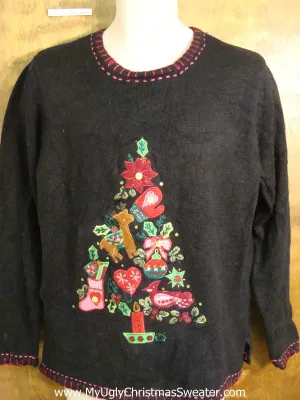 Black Holiday Sweater with a Puzzle Tree
