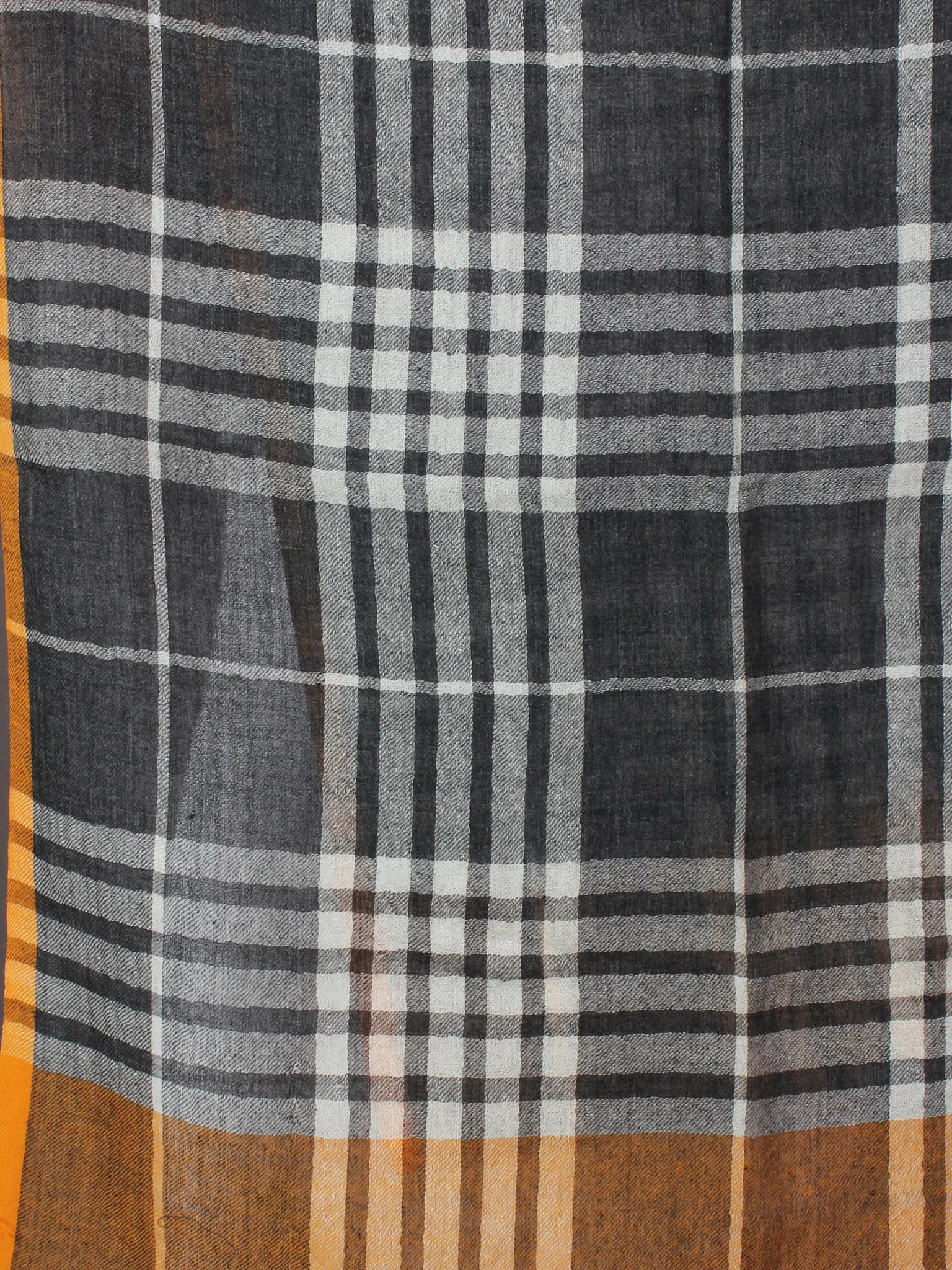 Black White Yellow Pure Wool Stole from Kashmir - S6317089