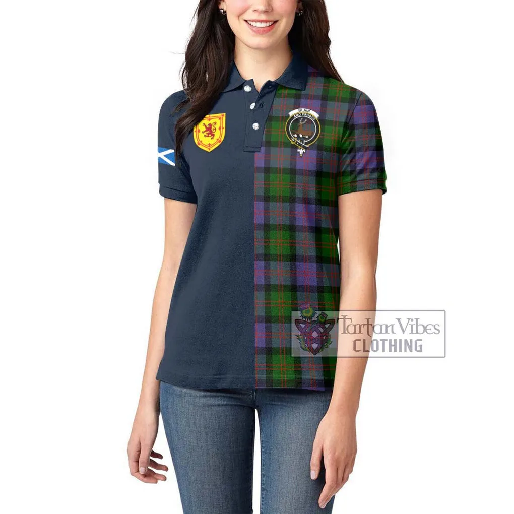 Blair Modern Tartan Women's Polo Shirt Alba with Scottish Lion Royal Arm Half Style