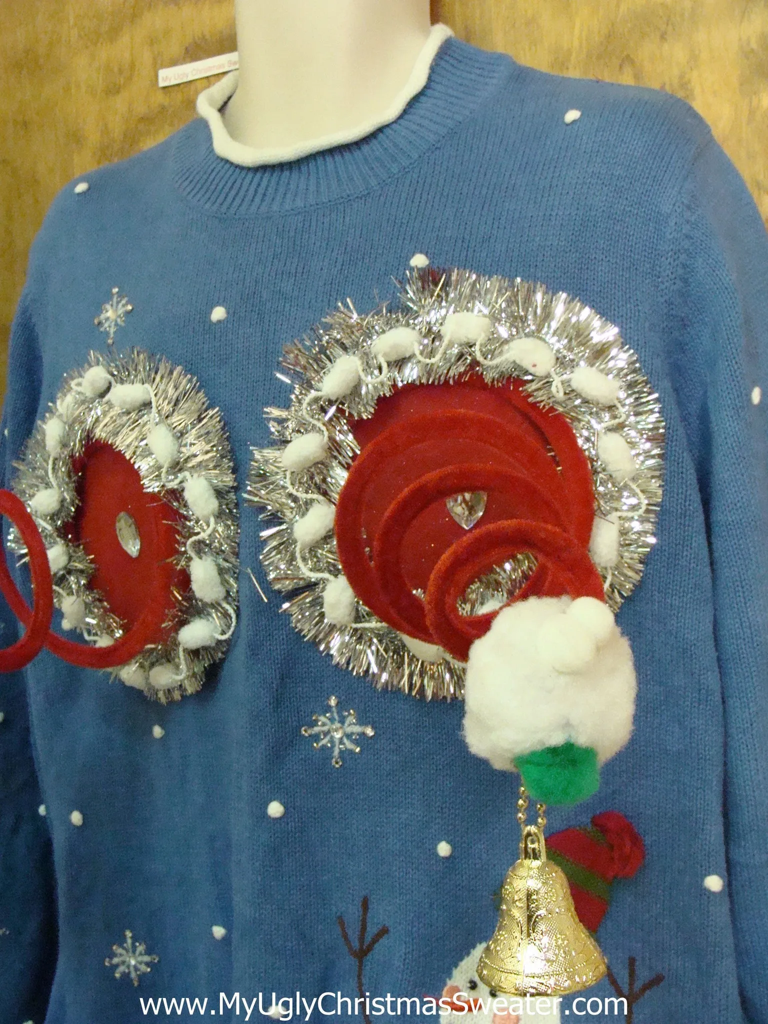 Bright Blue Naughty Ugly Christmas Sweater with Snowman