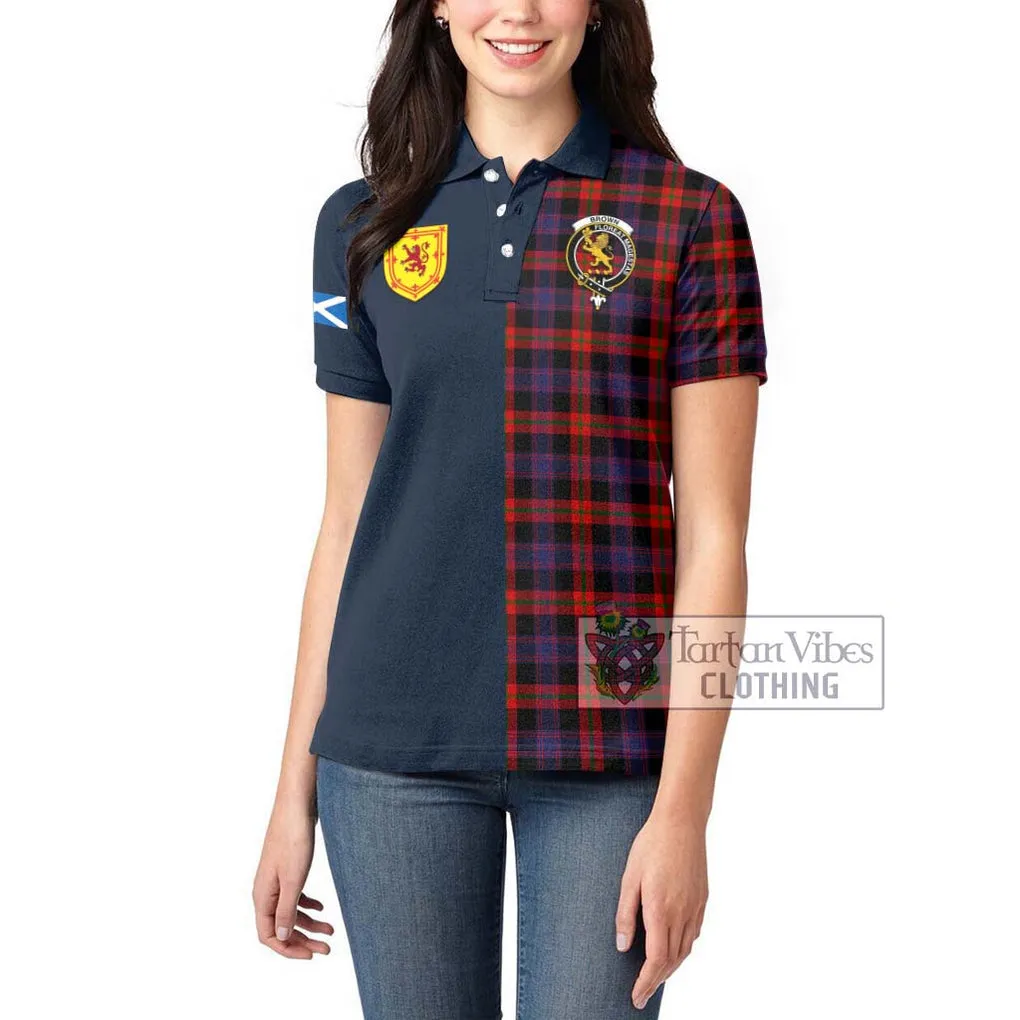 Brown (Broun) Tartan Women's Polo Shirt Alba with Scottish Lion Royal Arm Half Style