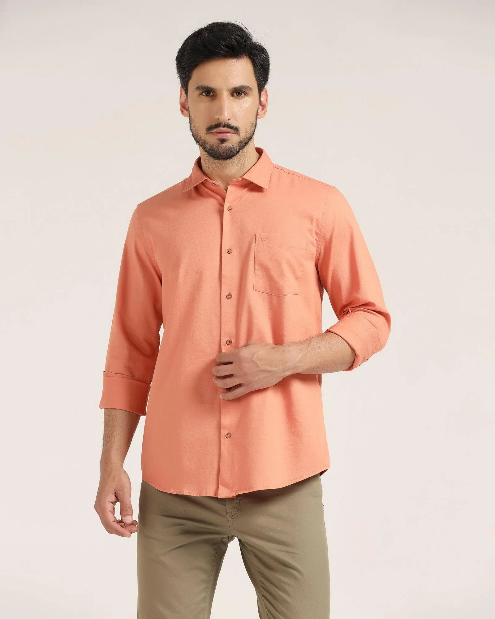Casual Orange Solid Shirt - Creta