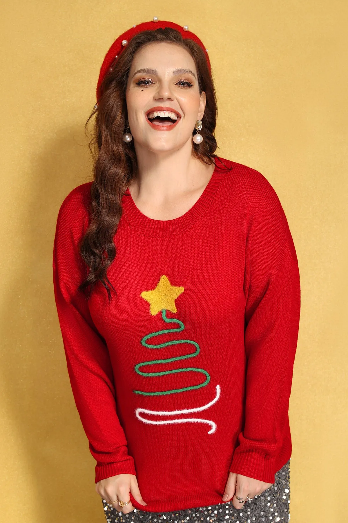 Christmas Lined Print Woolen Sweater