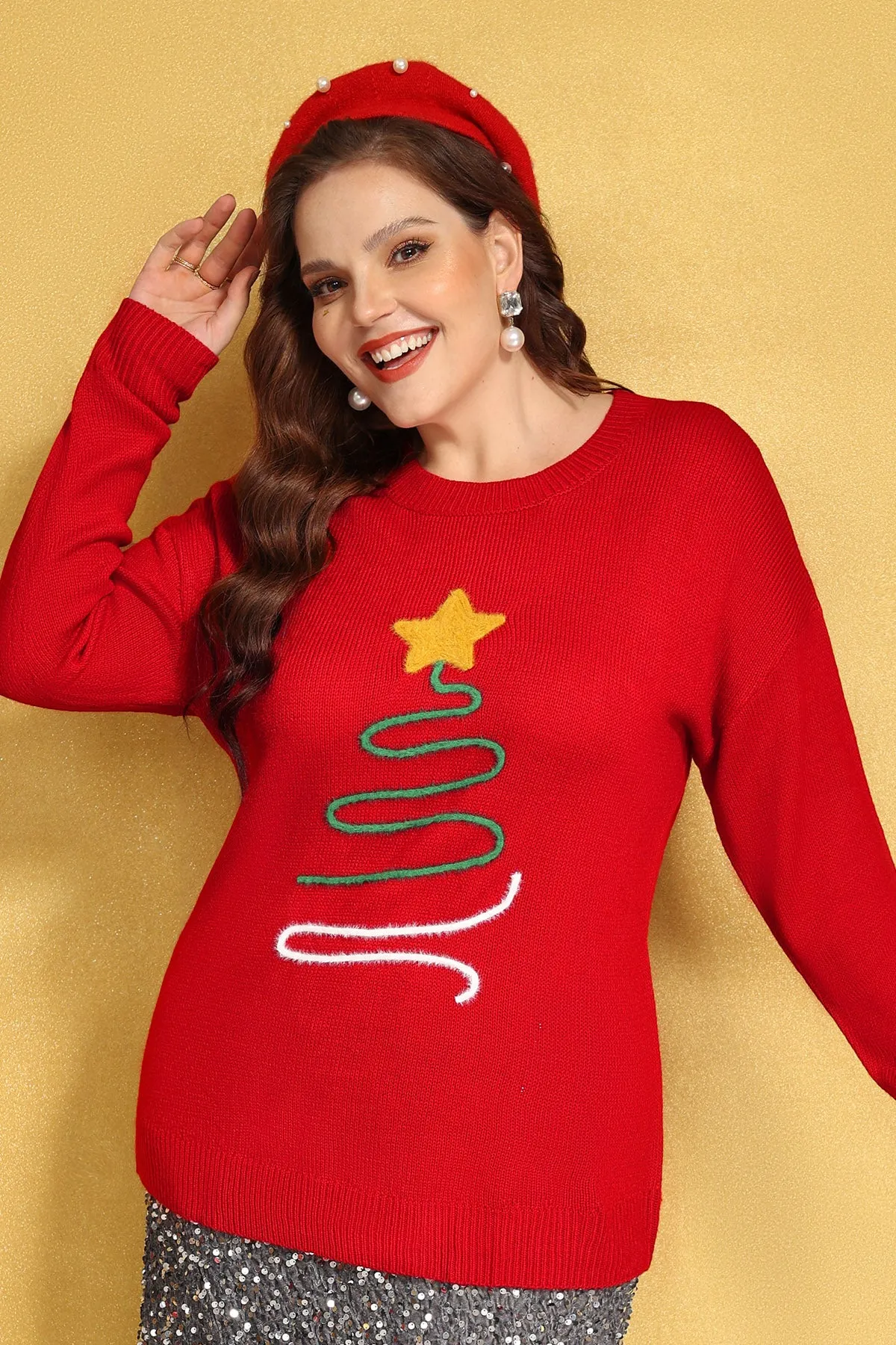 Christmas Lined Print Woolen Sweater