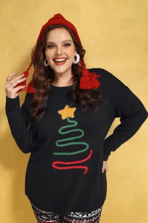 Christmas Lined Print Woolen Sweater
