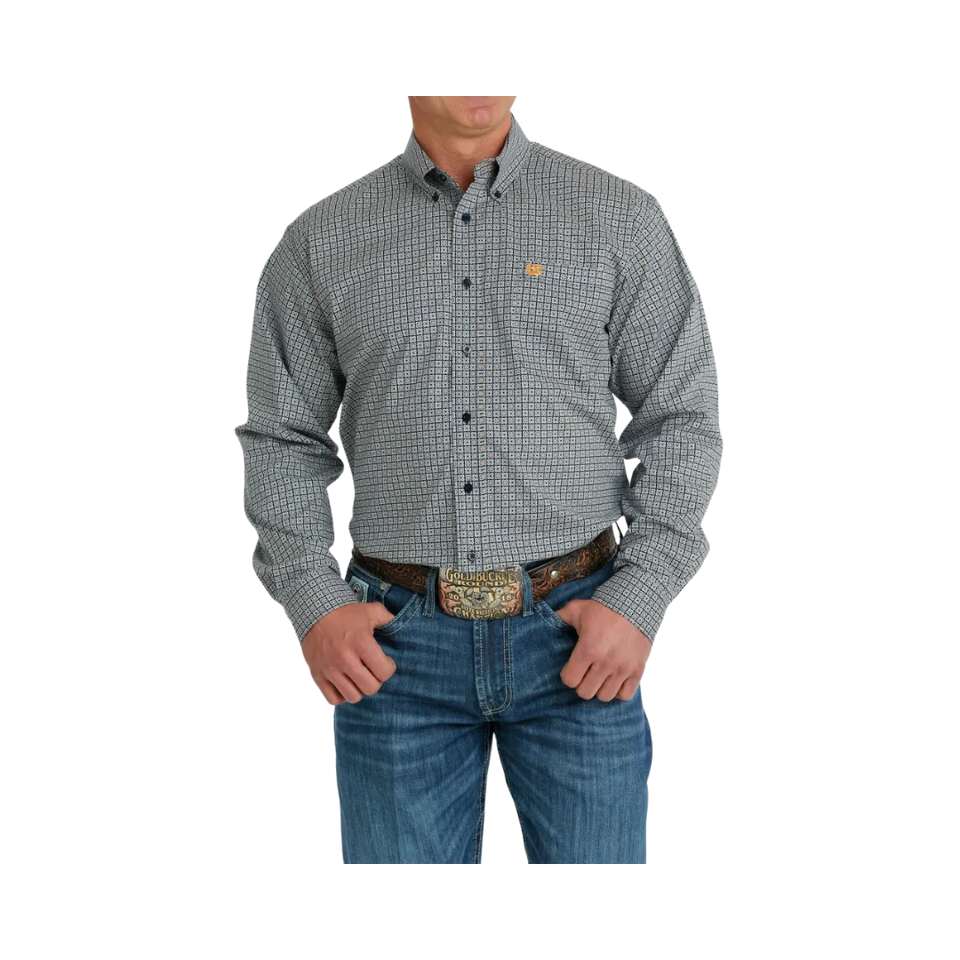 Cinch Men's Navy Stretch Geometric Print Shirt