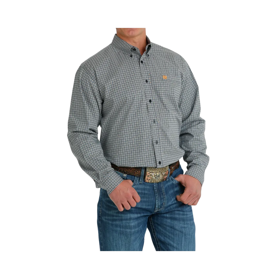 Cinch Men's Navy Stretch Geometric Print Shirt