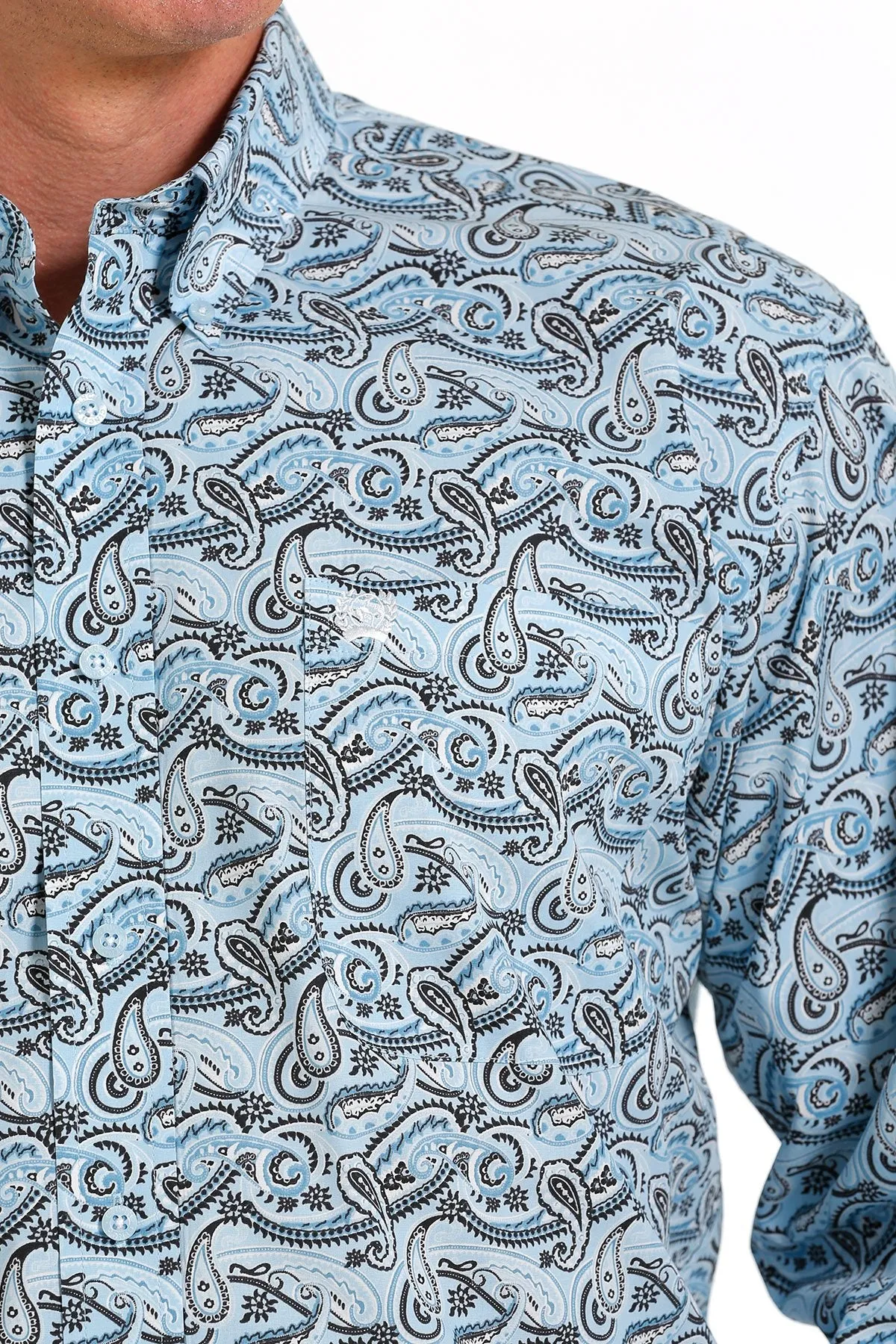 Cinch Men's Paisley Print Button-Down Shirt  - Light Blue/Black/White - MTW1105601