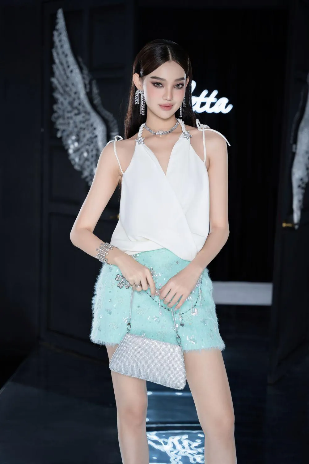 Daris A-line Bead Faux Fur Mini Skirt