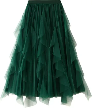 Dirholl Women's A-Line Fairy Elastic Waist Polyester Spandex Midi Skirt