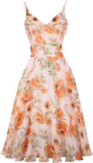 Ellames Women's 2024 Summer Dress Spaghetti Strap Cocktail Swing Beach Dresses V Neck Sundress