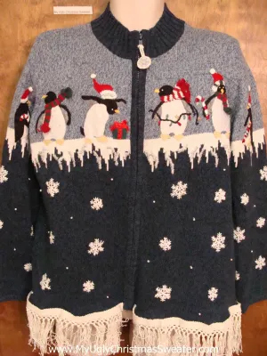 Festive Penguins in Icy Winter Ugly Christmas Sweater
