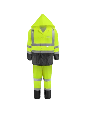 Global Glove & Safety FrogWear® HV High-Visibility Yellow/Green Two-Piece Rain Suit Polyurethane Coated 150D Oxford Polyester - GLO-1590