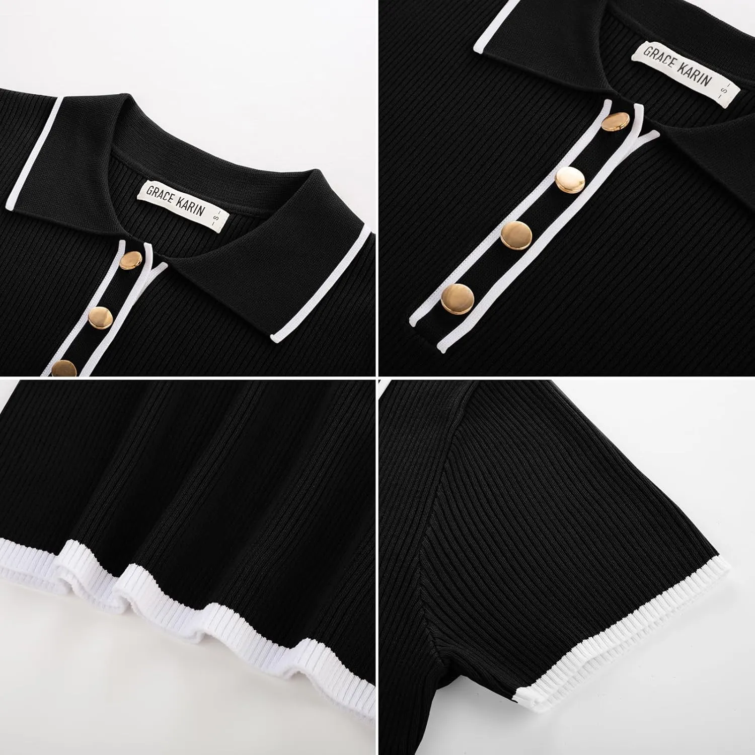 GRACE KARIN Women's Short Sleeve Sweaters Tops Polo V Neck Ribbed Knit Pullover Business Shirts 2025 Summer Outfits