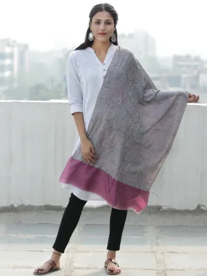 Grey Pink Sky Blue Pure Cashmere Wool Jamavar Stole  - S200579