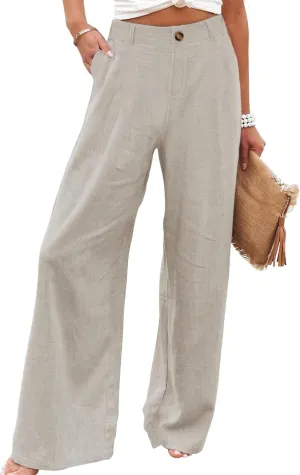 Himosyber Women's Casual Pants High Elastic Waisted Button Down Straight Long Trousers