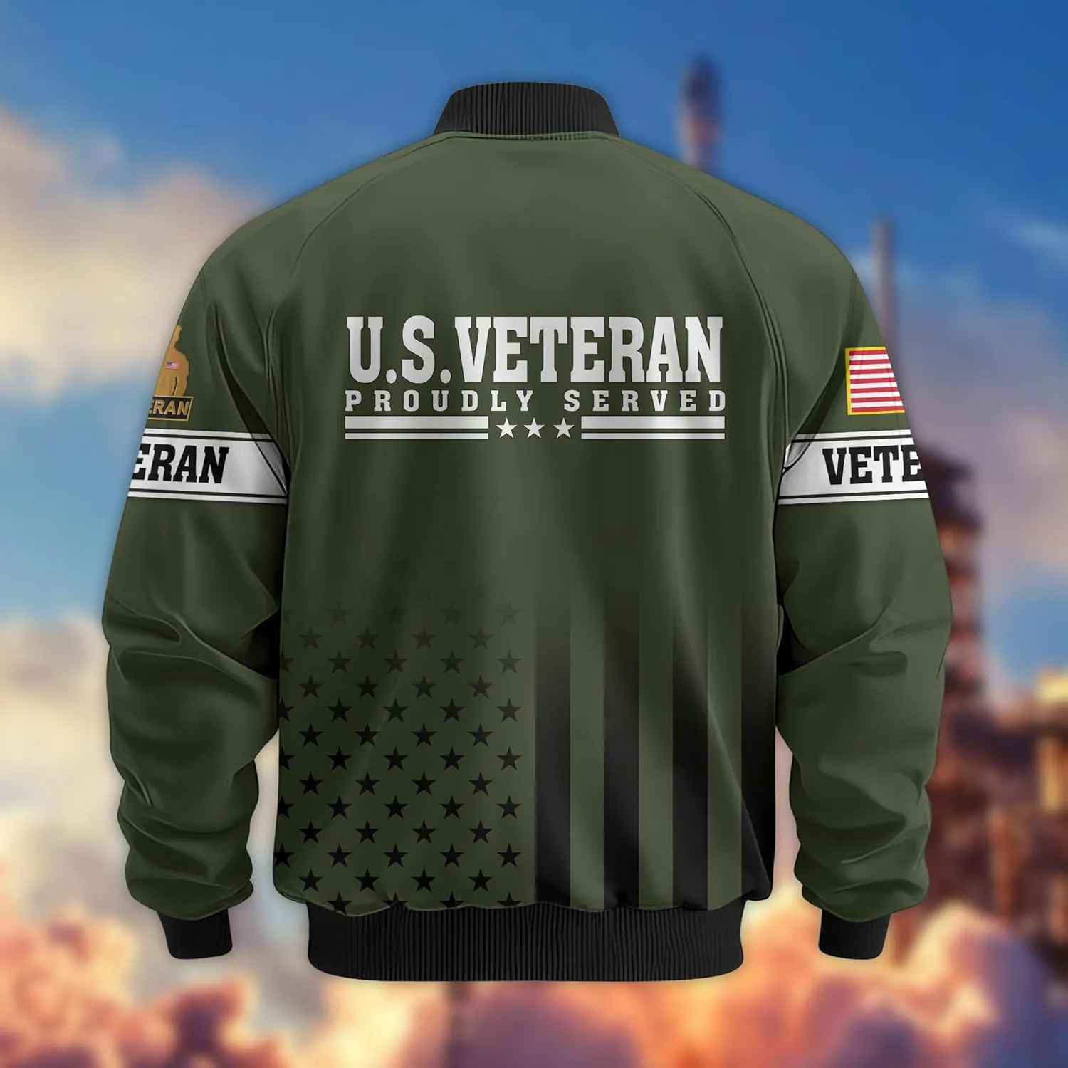 Honoring Patriotic Varsity Bomber Jacket for Veterans, Military Style Mens Outdoor Jacket  Perfect Veterans Day Gifts