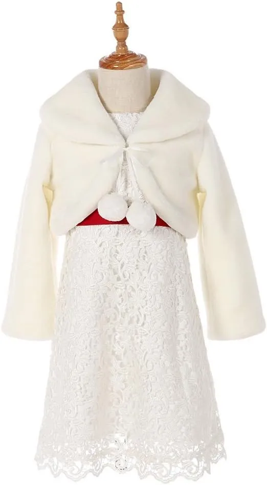 Ivory Faux Fur Flower Girl Bolero Shrug Accessories Princess Cape