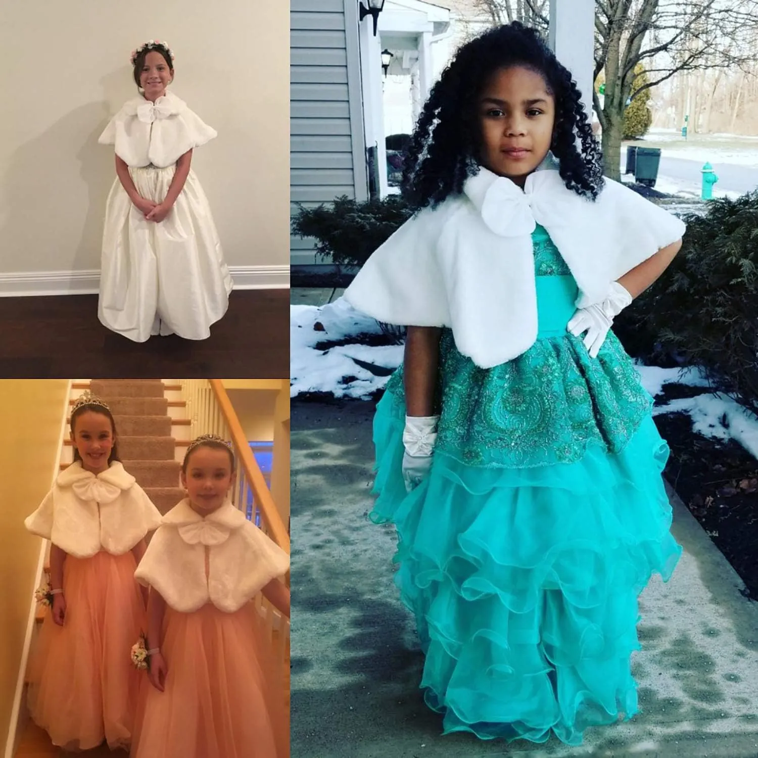 Ivory Faux Fur Flower Girl Bolero Shrug Accessories Princess Cape