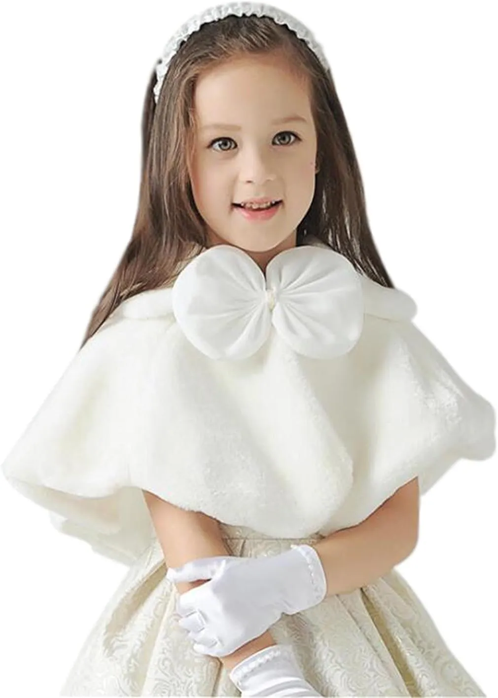 Ivory Faux Fur Flower Girl Bolero Shrug Accessories Princess Cape