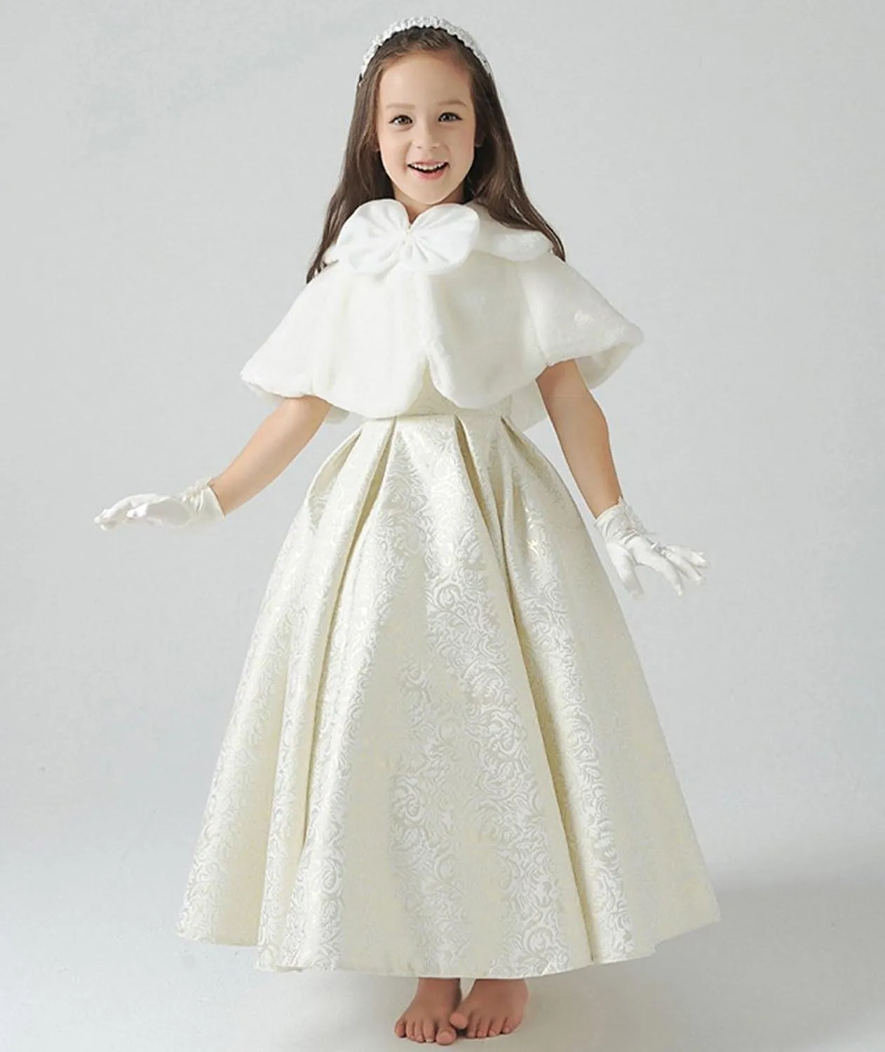 Ivory Faux Fur Flower Girl Bolero Shrug Accessories Princess Cape