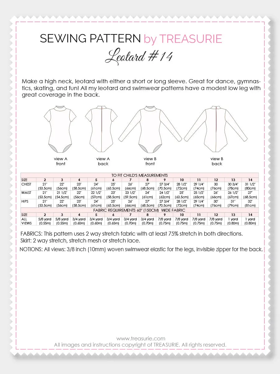Leotard Patterns - Girls LEOTARD #14 (L514)