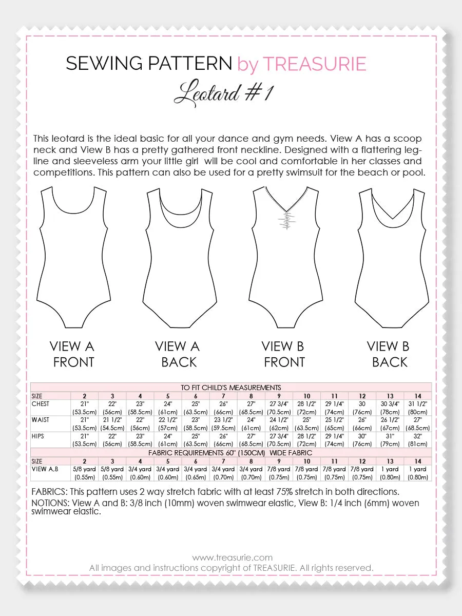 Leotard Patterns, Swimsuit - Girls LEO #1 (L501)