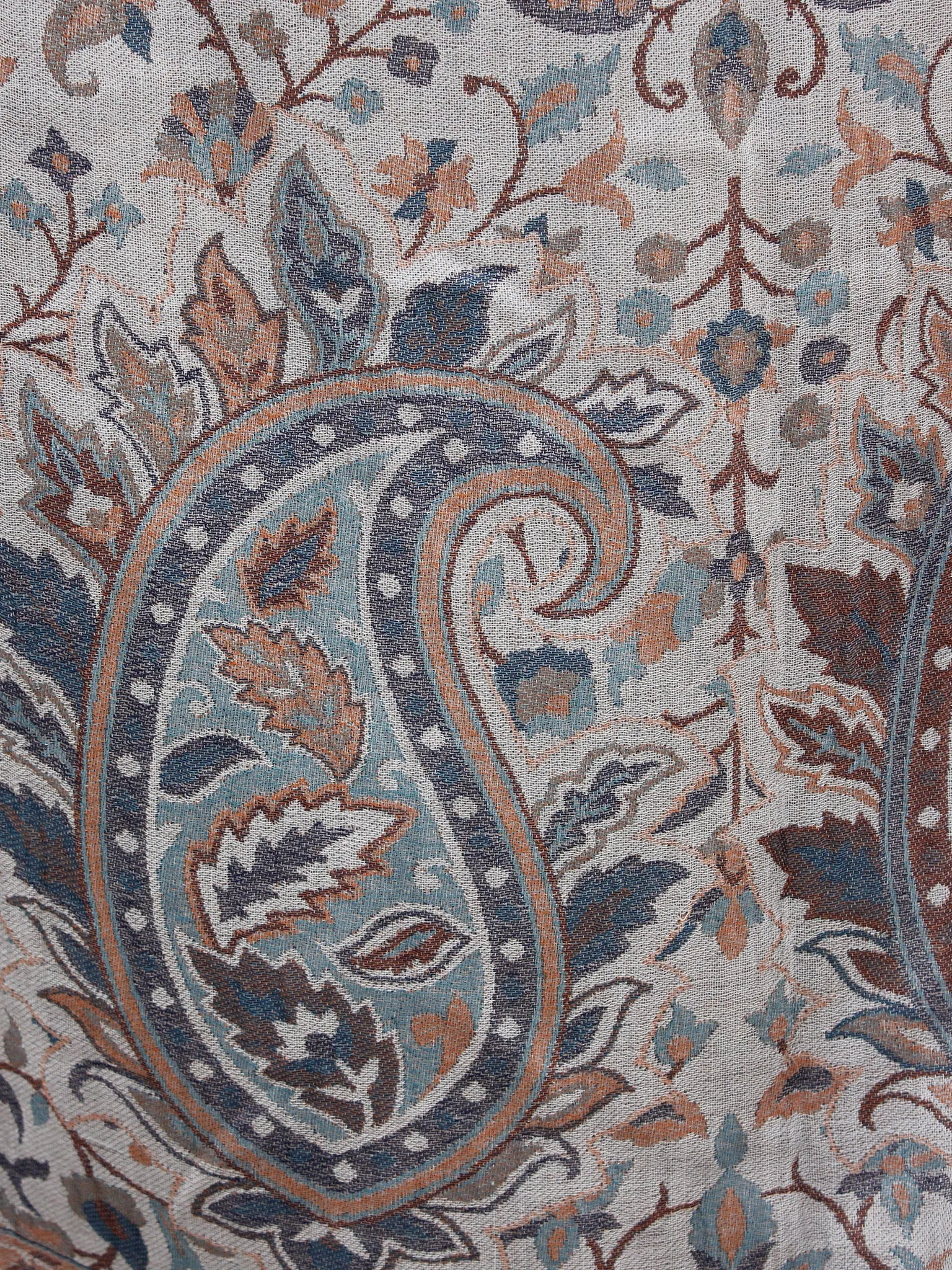 Light Grey Brown Rust Orange Cashmere Jamawar Kani Woolen Stole - S6317201