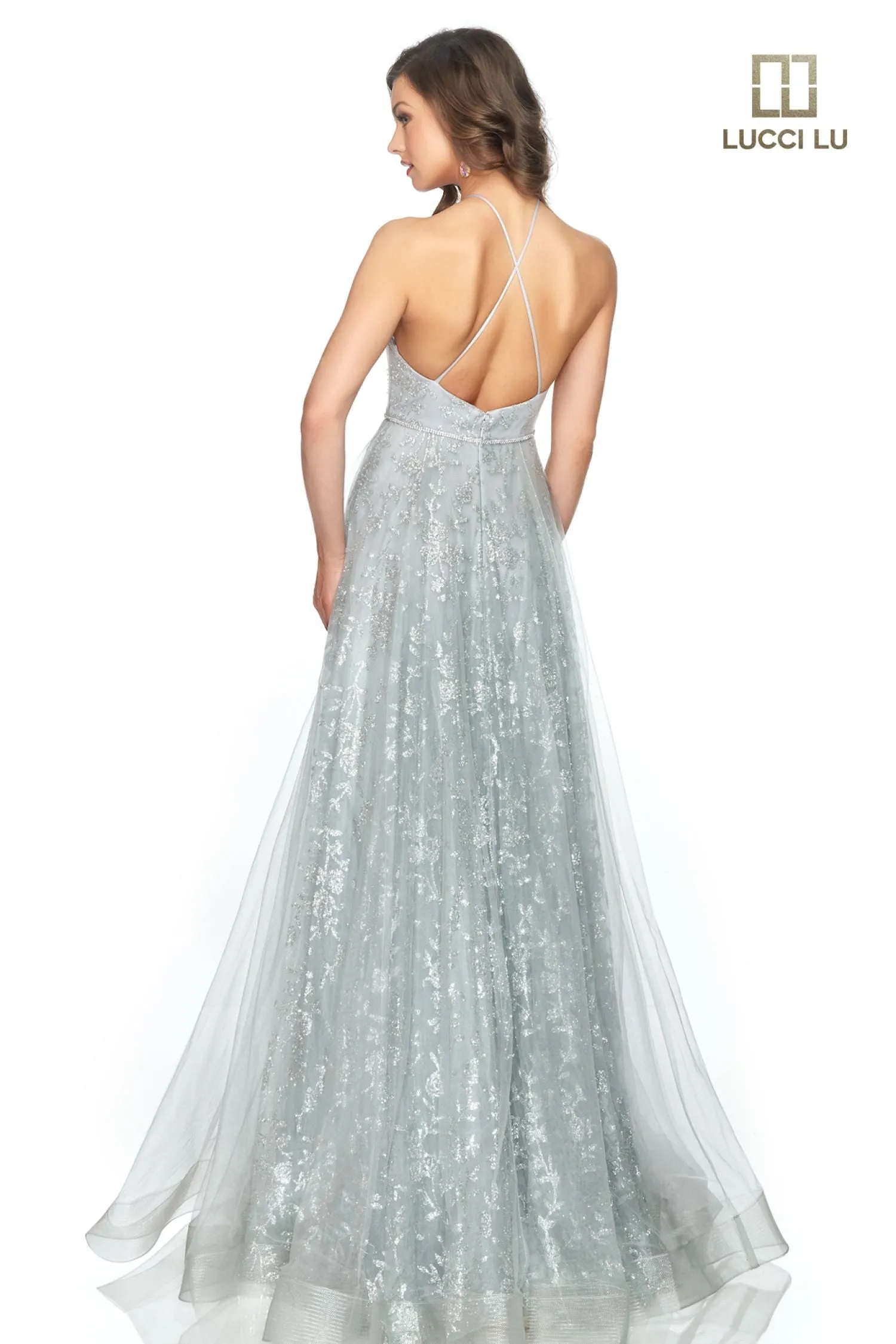 Lucci Lu 28801 Rose Gold Halter A-Line Tulle Dress