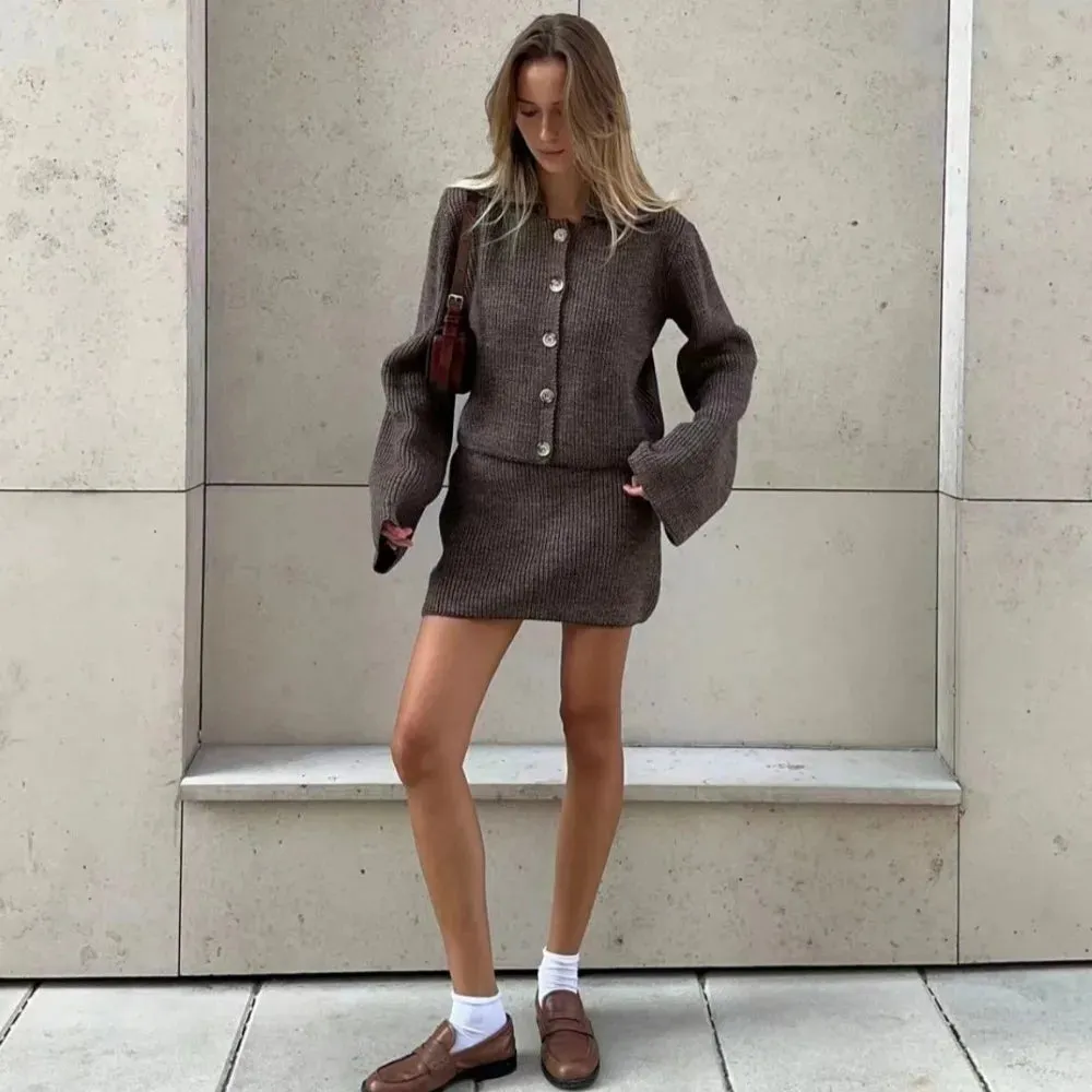 Lunivop Elegant Casual Knitted Skirt Set for Women Long Sleeve Sweater Cardigan and Mini Skirt Autumn Winter Fashion 2 Piece Set 2024
