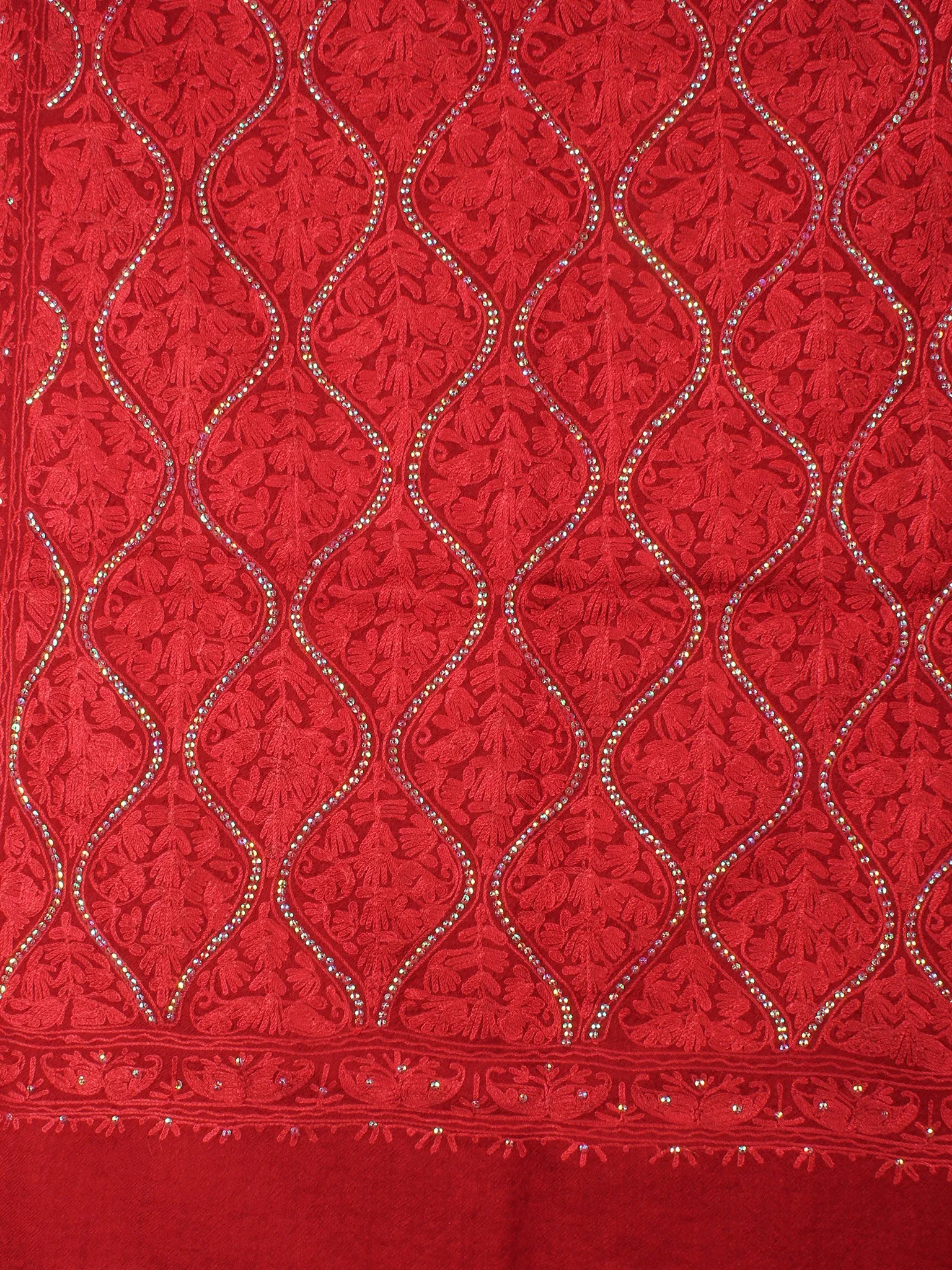 Maroon Aari Embroidery With Sequence Work Pure Wool Stole from Kashmir - S6317074