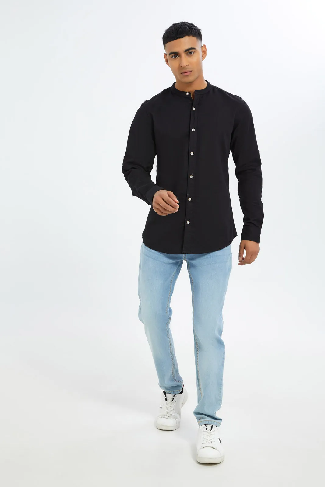 Men Black Mandarin Shirt