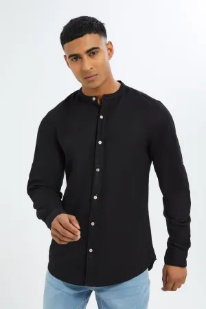 Men Black Mandarin Shirt