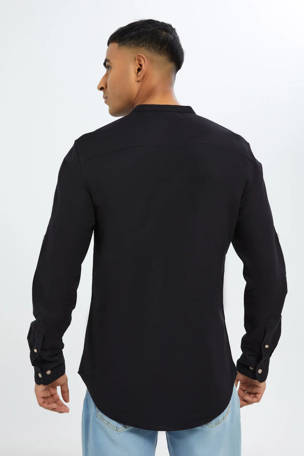 Men Black Mandarin Shirt