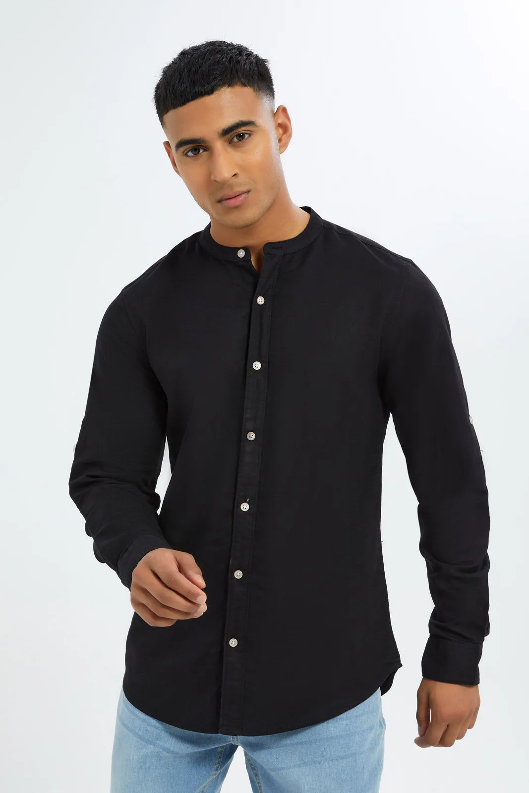Men Black Mandarin Shirt